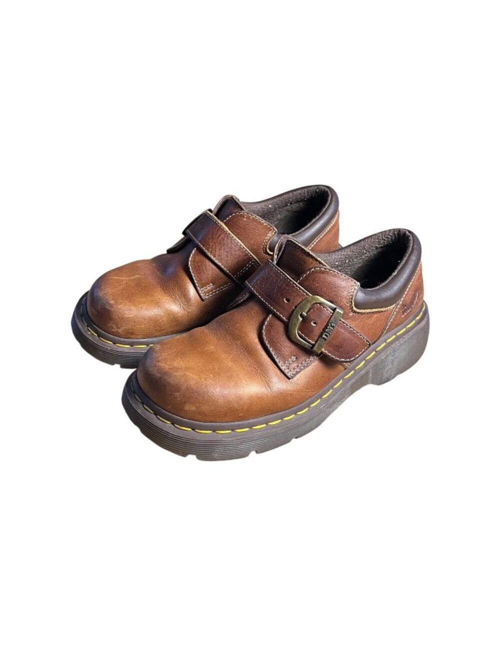 Dr. Martens 3A78 Brown Leather Monk Strap Platform Oxfords Womens 7 Chunky